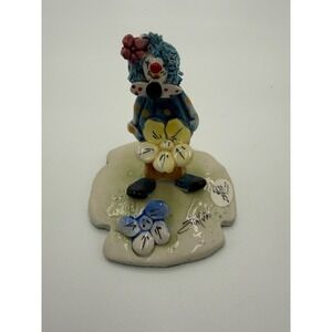 Vtg Artist Signed ZamPina Italian Ceramic Figurine "Clown with Flowers"
